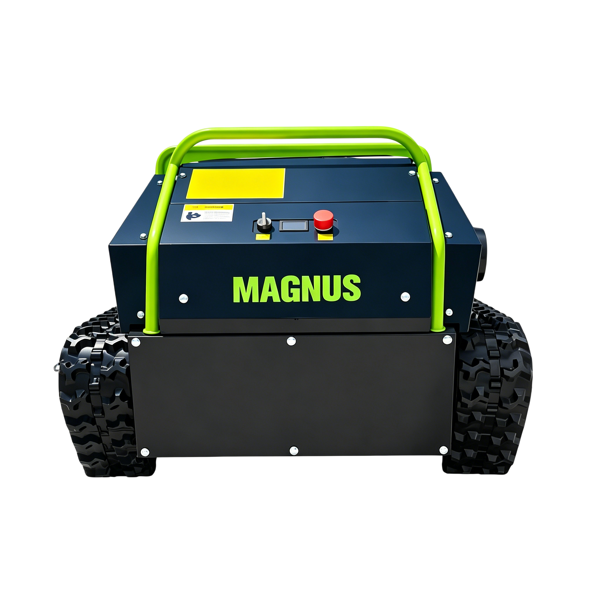 Rear view of the remote-controlled lawn mower